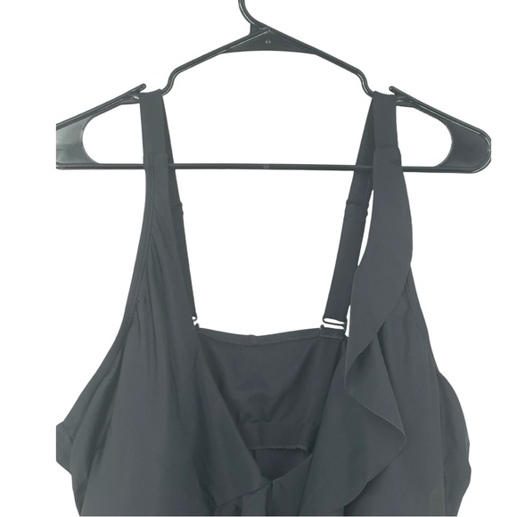 Kona Sol Women's Shoulder Ruffle Medium Coverage One Piece Swimsuit Black 22W - Picture 2 of 10